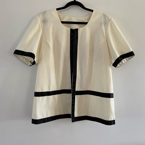 70s/80s handmade cream + black stripe top/cardigan and skirt set - Picture 3 of 8